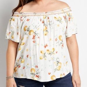 Worn Once Off-Shoulder Citrus Print Blouse